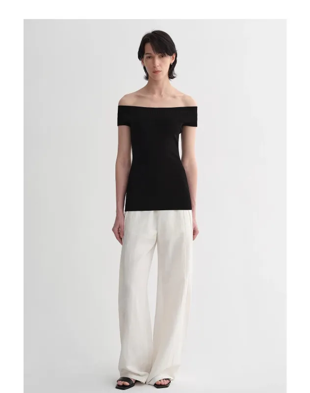 Mulberry silk blended one-shoulder strapless elegant multi-color knitted summer top T-shirt for women sold by Firelady Fur