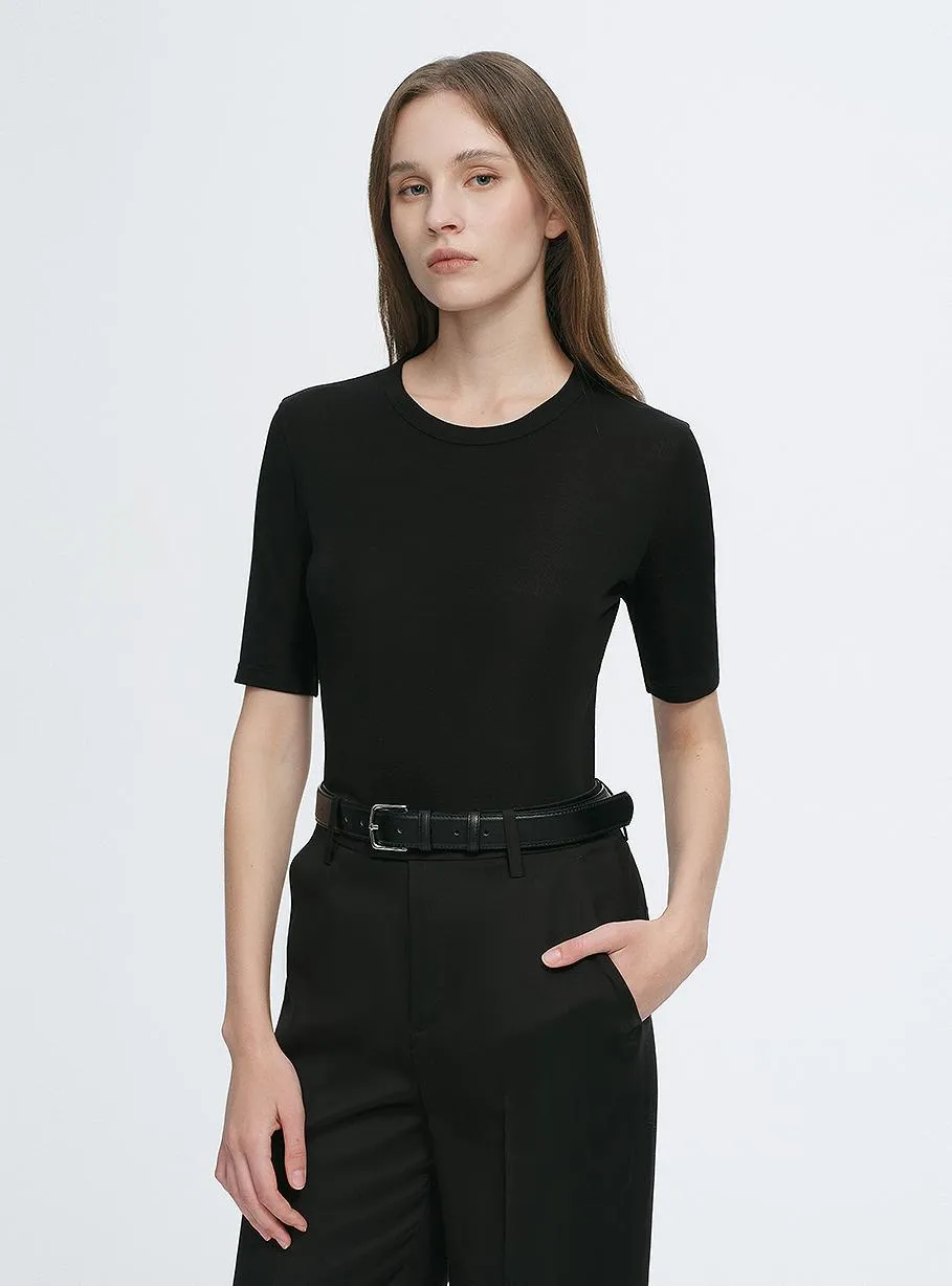 Fitted waist slimming round neck Tencel cashmere versatile short-sleeved T-shirt sold by Firelady Fur product image thumbnail 2