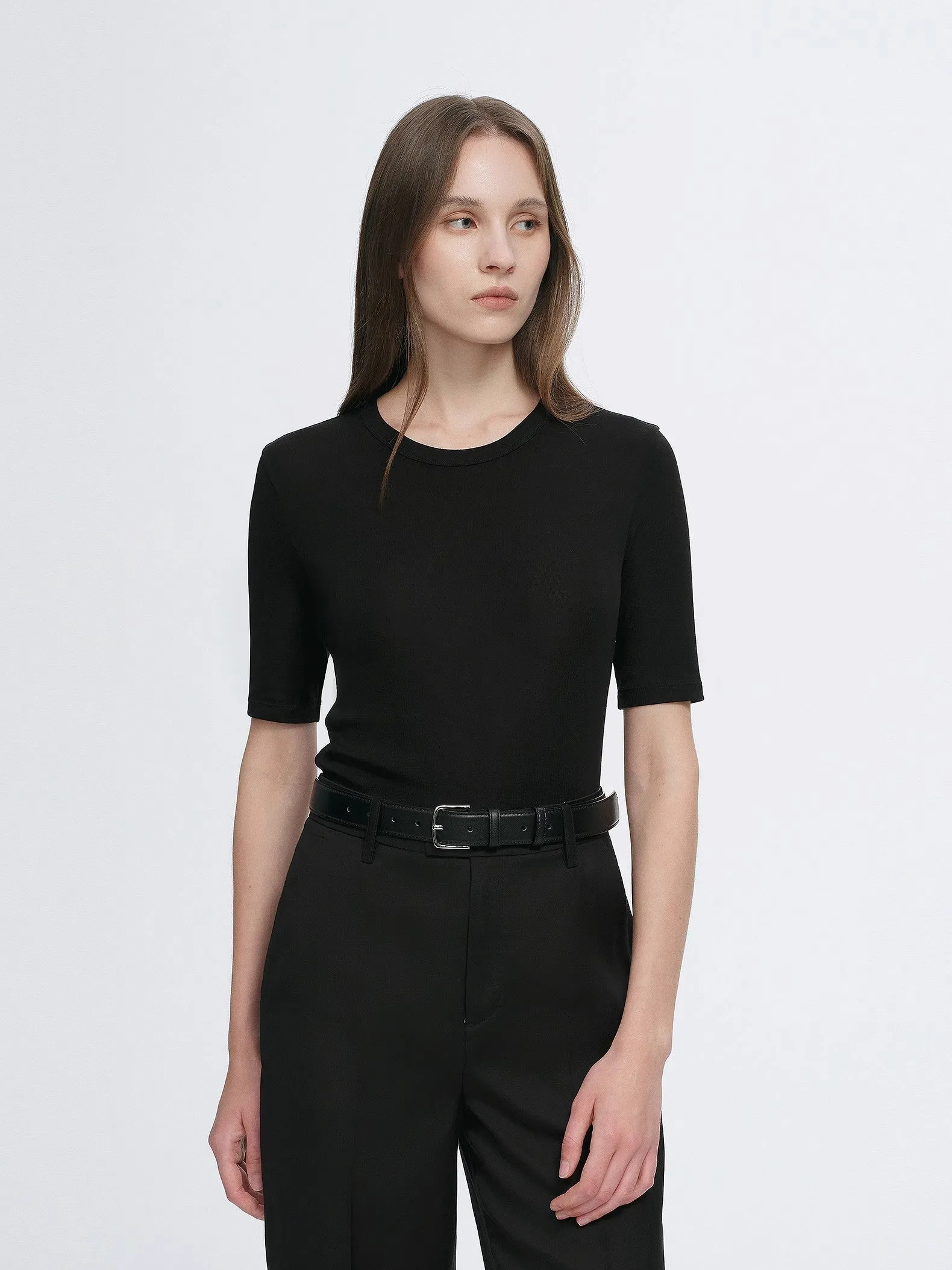 Fitted waist slimming round neck Tencel cashmere versatile short-sleeved T-shirt sold by Firelady Fur product image thumbnail 5