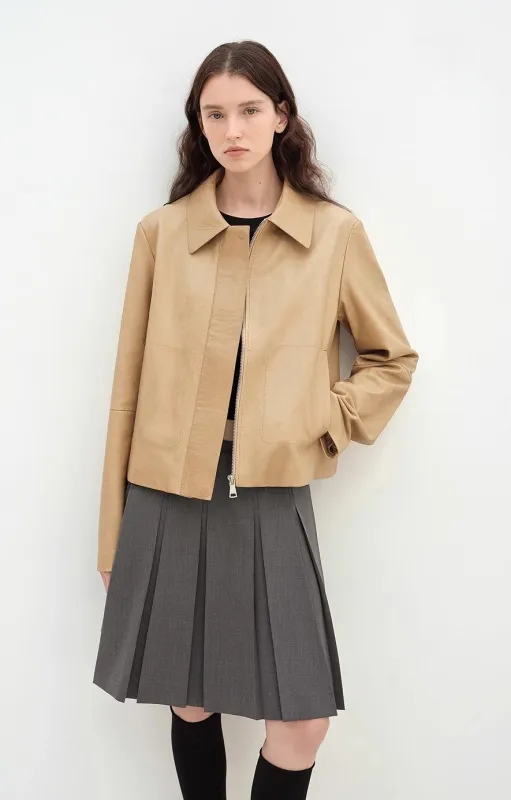 "Miss Sven" Lapel Two-tone Wax Sheepskin Short Jacket Leather Coat Women sold by Firelady Fur