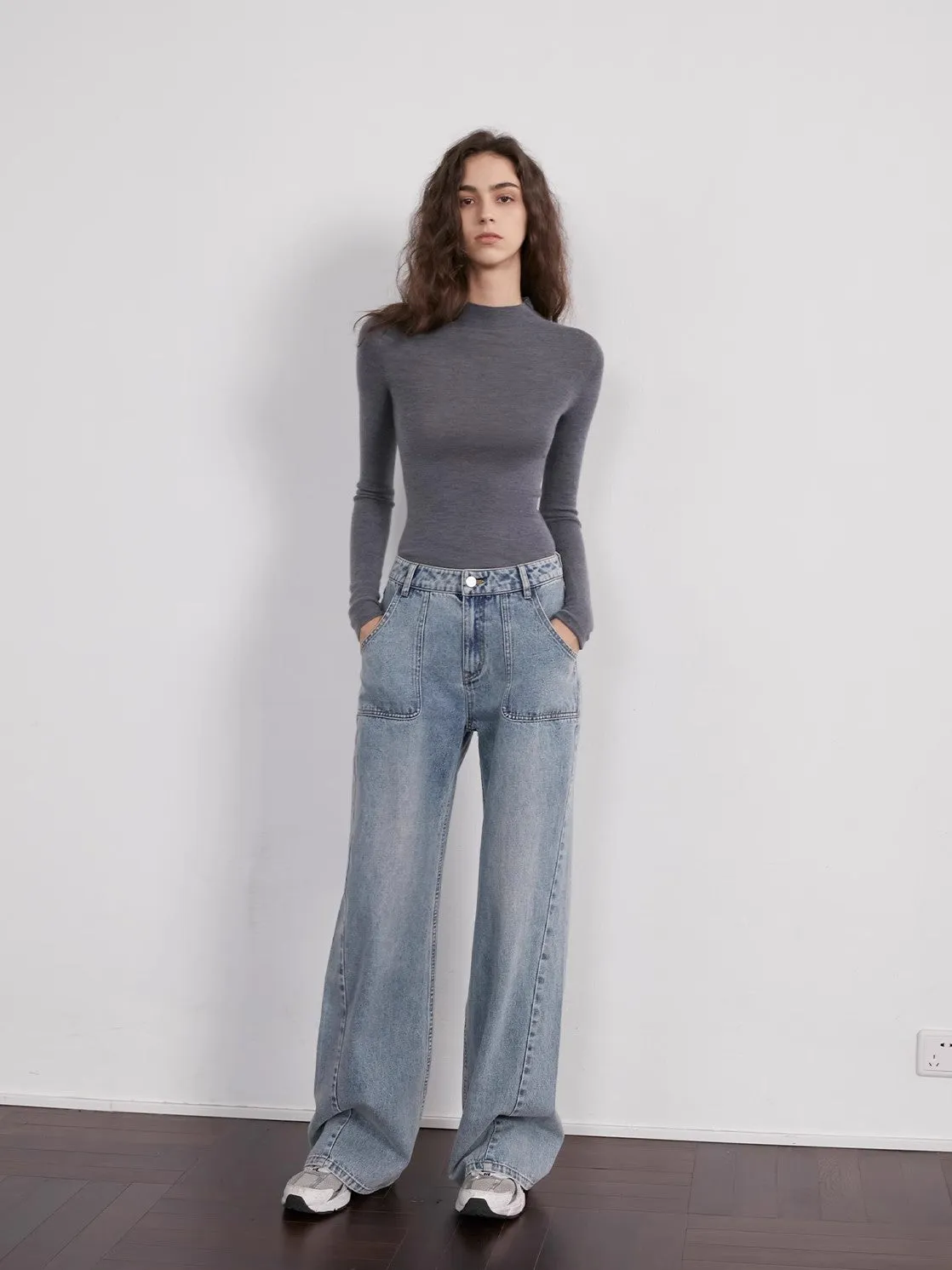 "Fine Sand Coast" deconstructed straight-leg slightly flared wide-leg loose casual jeans for women sold by Firelady Fur