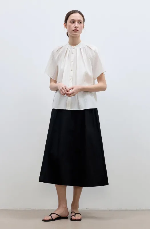 "Silent Island" Stand-up collar pleated short-sleeved shirt women's casual top sold by Firelady Fur