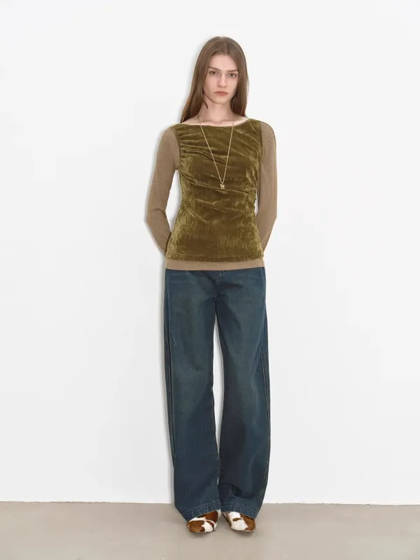 "Blue Island" heavy-duty distressed, slim and durable mid-rise curved knife cotton washed jeans sold by Firelady Fur