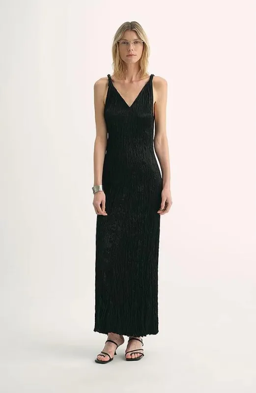 EASTMAN Ice Gloss Acetate Three-Dimensional Wave Drape Pleated V-Neck Suspender Dress sold by Firelady Fur