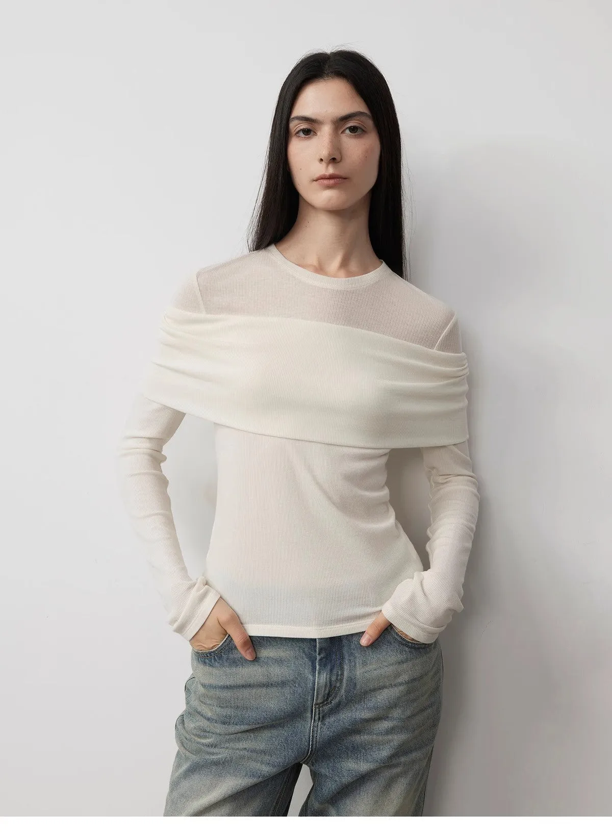 Personalized layered Tencel wool fake two-piece splicing one-shoulder versatile knitted top"Modern Tricks" sold by Firelady Fur