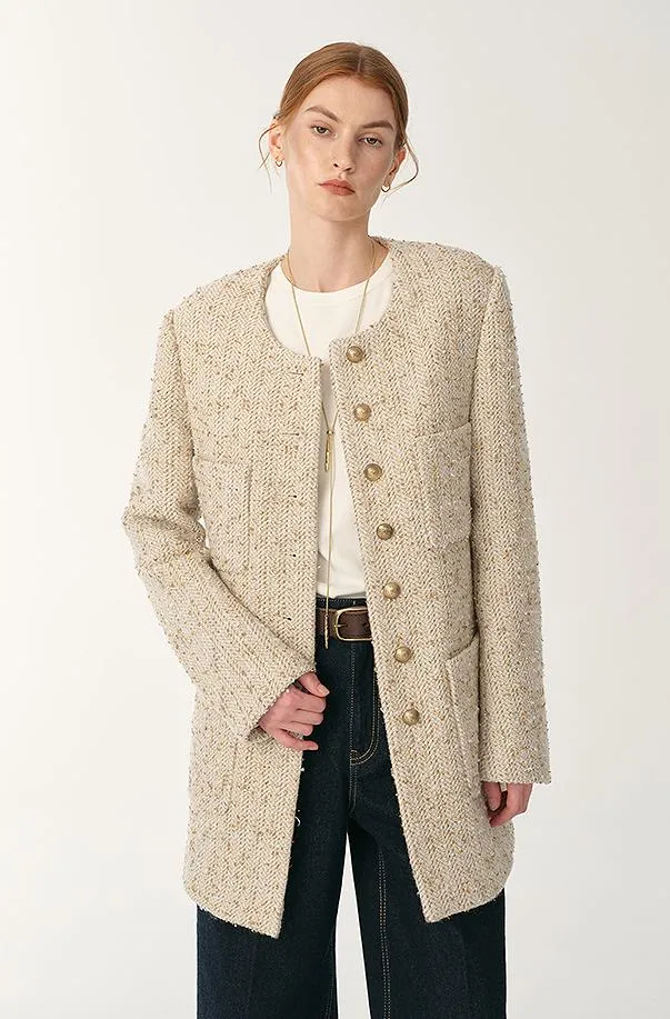 Heavy wool tweed high-end exquisite round neck patch pocket slim Chanel jacket for women sold by Firelady Fur product image thumbnail 2