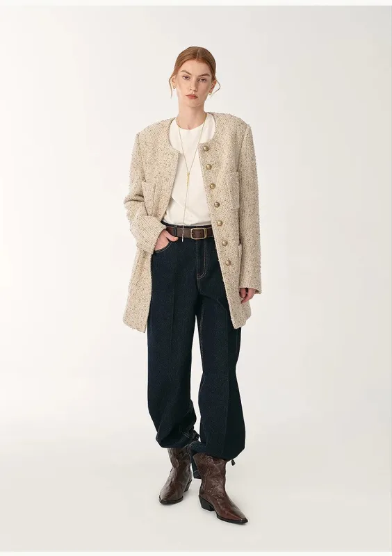 Heavy wool tweed high-end exquisite round neck patch pocket slim Chanel jacket for women sold by Firelady Fur