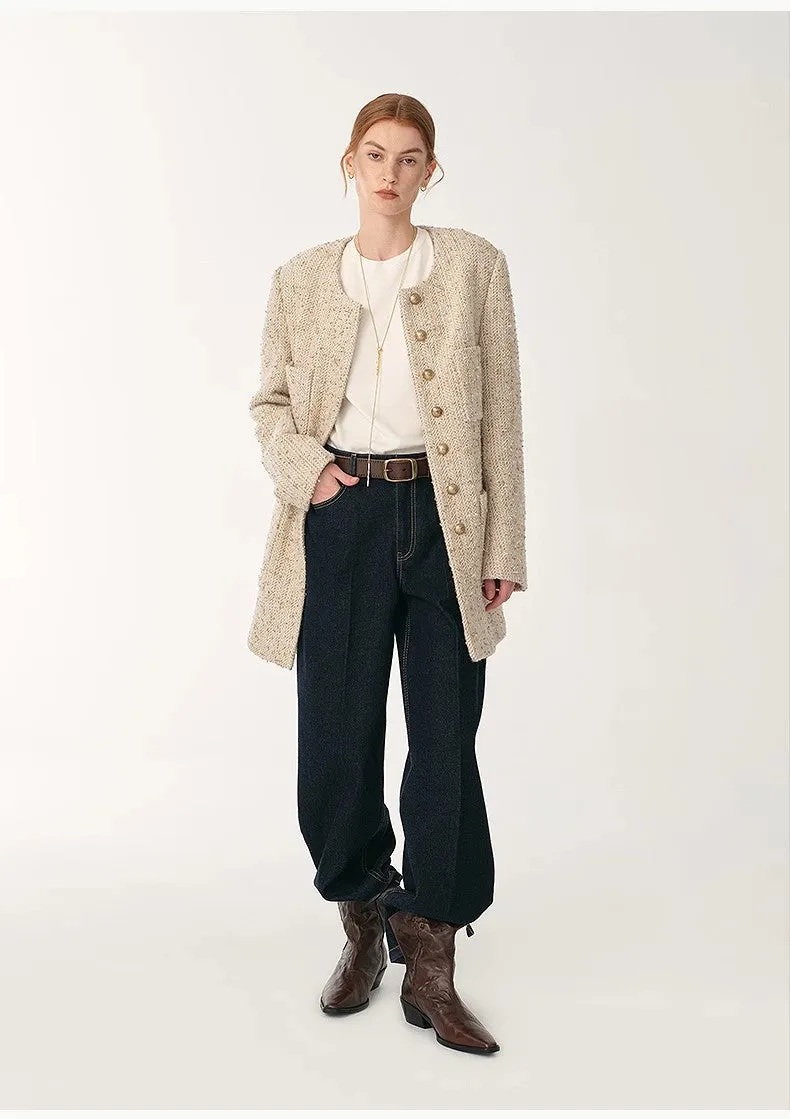 Heavy wool tweed high-end exquisite round neck patch pocket slim Chanel jacket for women sold by Firelady Fur