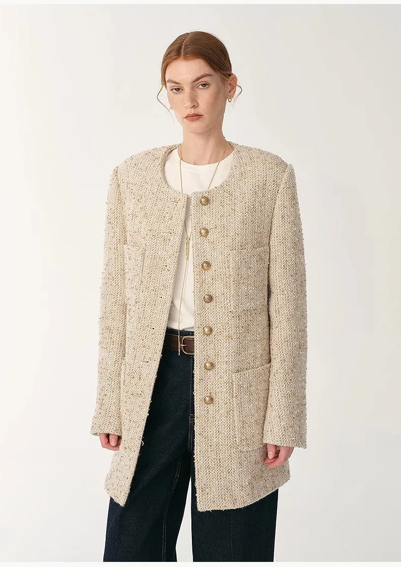 Heavy wool tweed high-end exquisite round neck patch pocket slim Chanel jacket for women sold by Firelady Fur product image thumbnail 5
