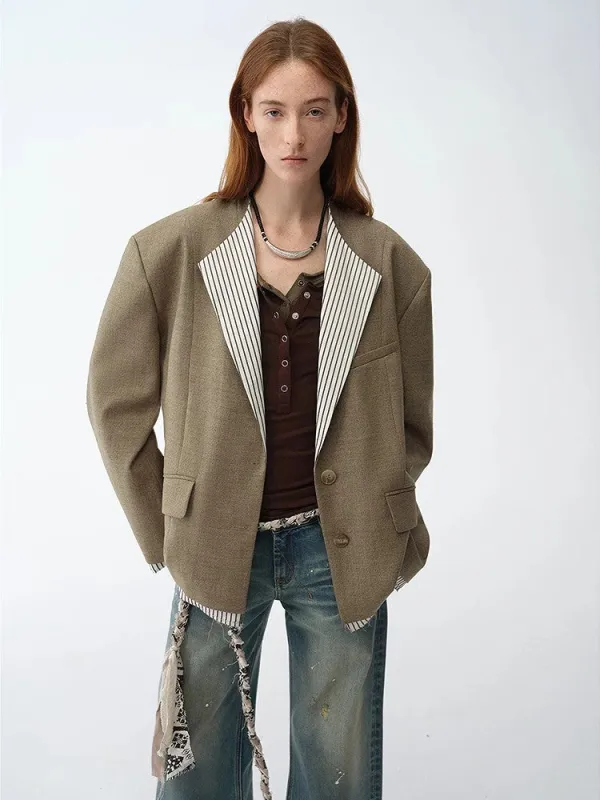 "London Diary"old money style contrasting lapel wool blazer sold by Firelady Fur