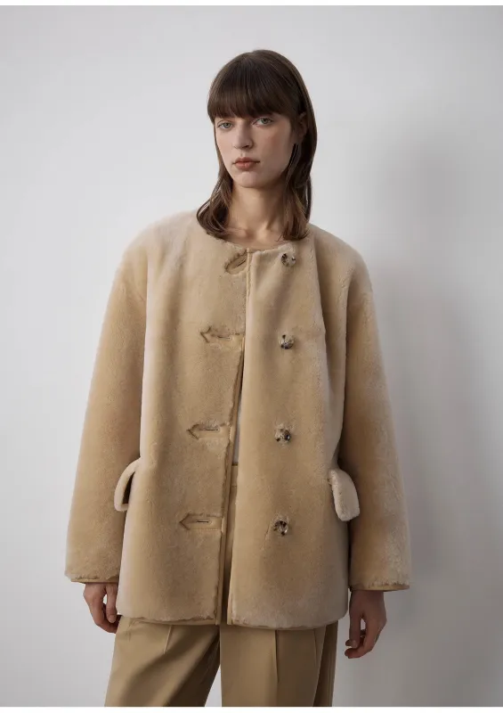 "Retro Time" Merino women's winter short round neck sheepskin jacket sold by Firelady Fur