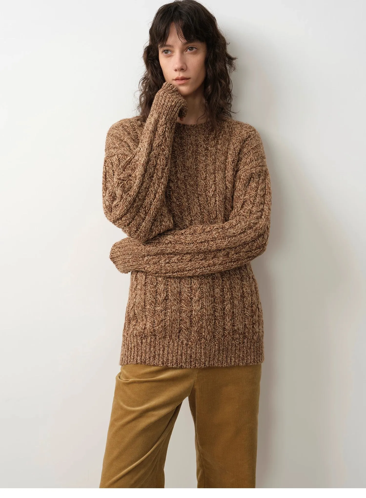 "Thousand Islands Forest Club" Cable-cut Round Neck Wool Blend Slightly Wide Shoulder Sweater sold by Firelady Fur product image thumbnail 5