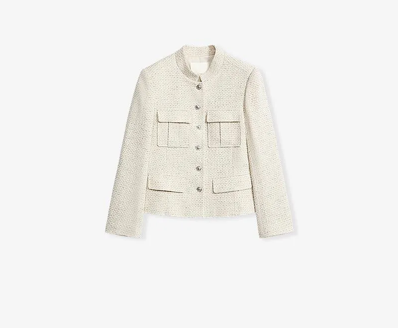 Heavy wool blend tweed stand collar waist cropped coat sold by Firelady Fur product image thumbnail 5