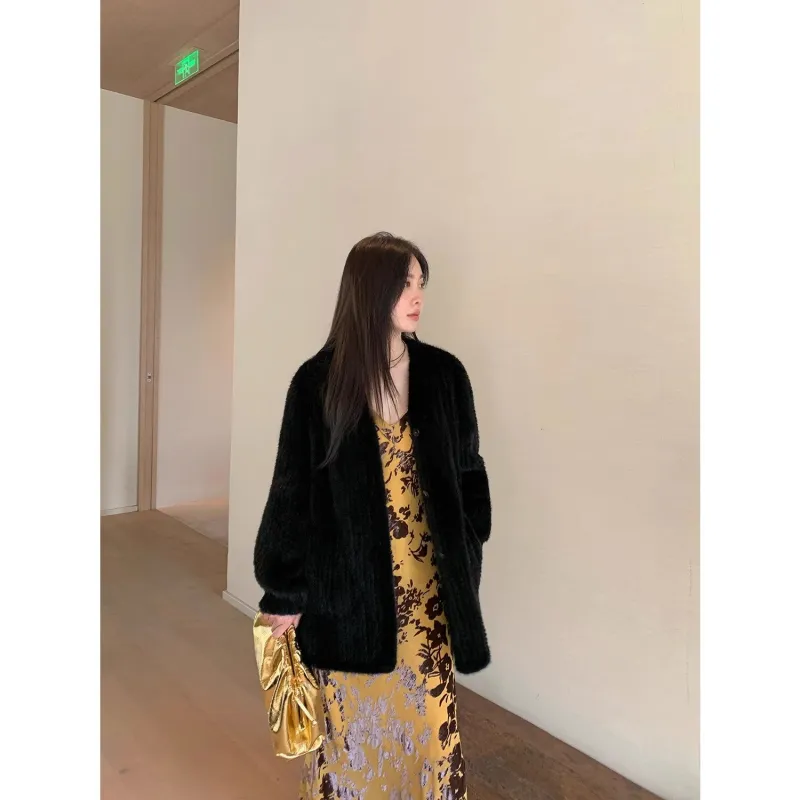 "Moon Serenade" High-luxury imported velvet mink woven fur coat mid-length mink coat (handmade) sold by Firelady Fur