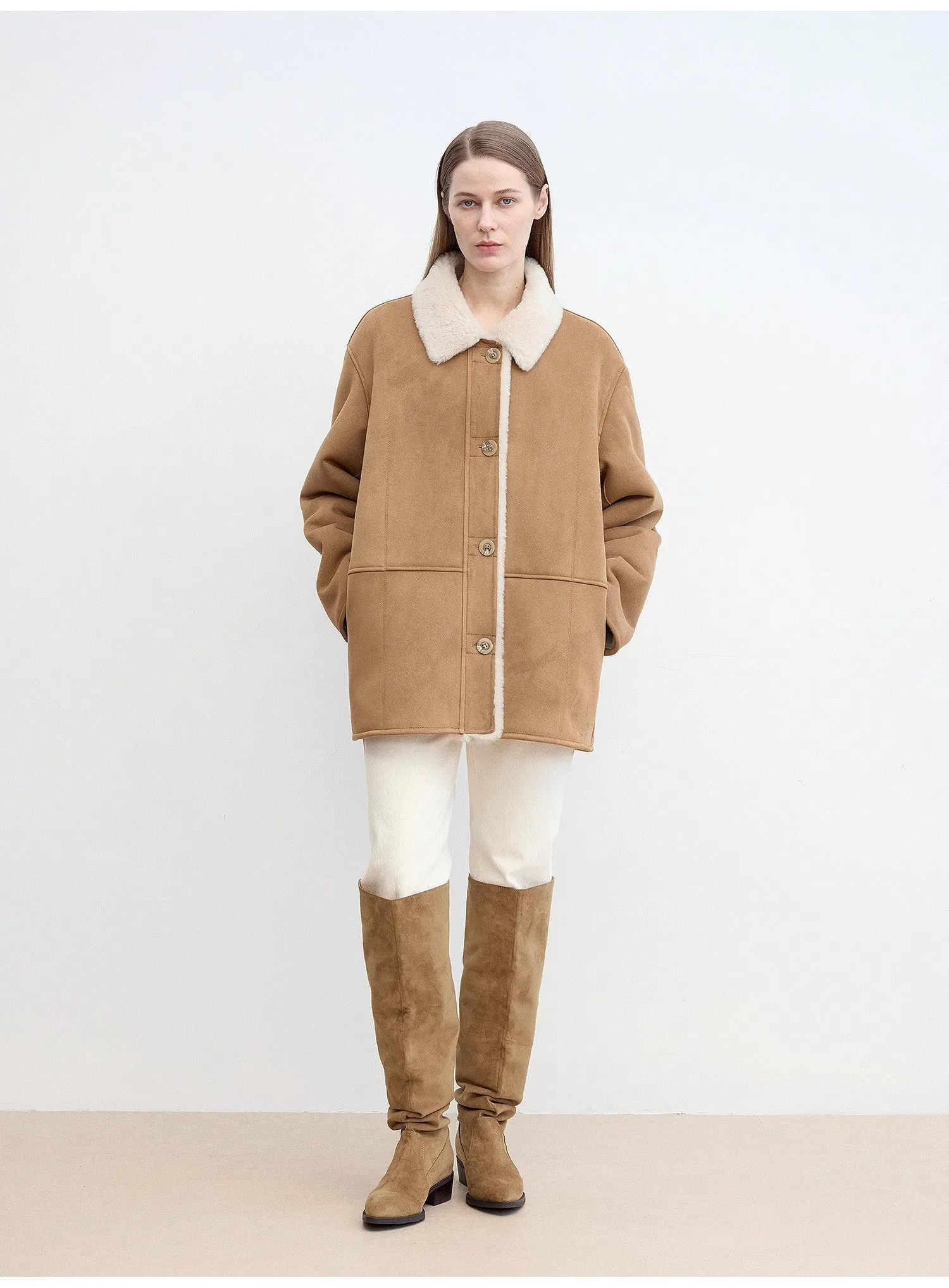 Fireladyfur Women's Reversible Sheepskin-Look Jacket with Wool & Suede“Vintage Manor” sold by Firelady Fur product image thumbnail 3