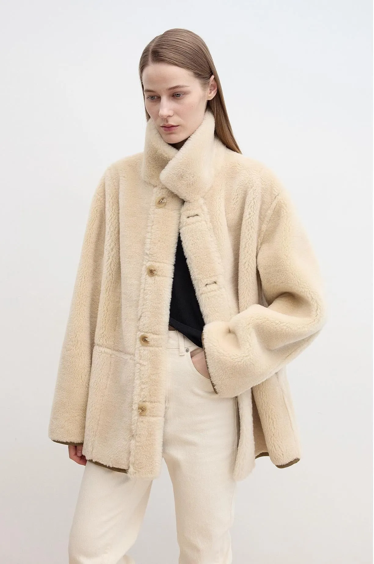 Fireladyfur Women's Reversible Sheepskin-Look Jacket with Wool & Suede“Vintage Manor” sold by Firelady Fur product image thumbnail 4