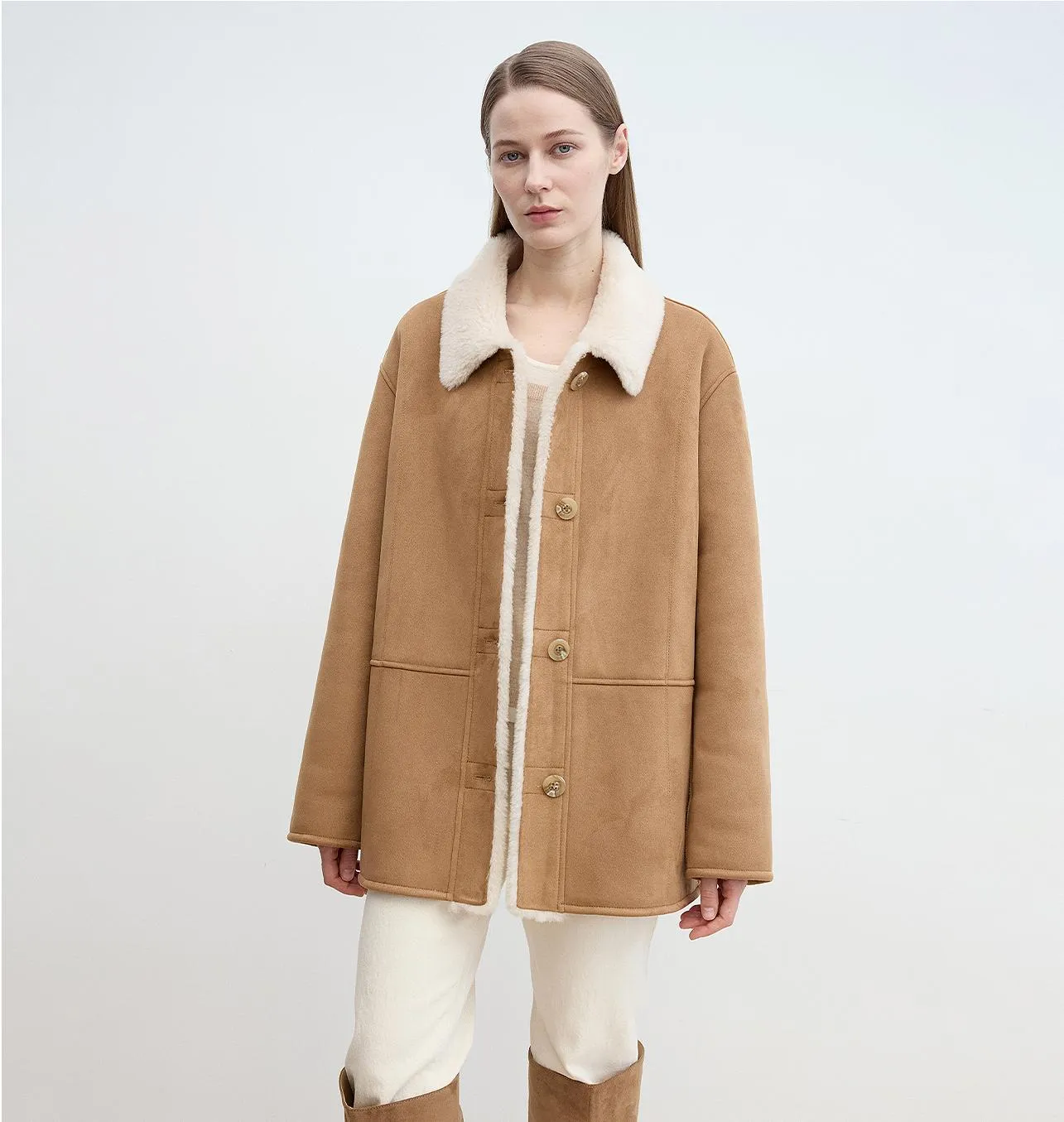 Fireladyfur Women's Reversible Sheepskin-Look Jacket with Wool & Suede“Vintage Manor” sold by Firelady Fur