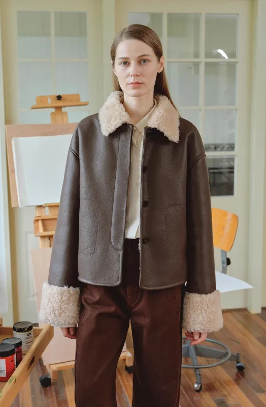 "Slightly Sweet Latte Second Generation" Furry Lapel Wool Artificial Compound Leather Casual Straight Shearling Jacket sold by Firelady Fur