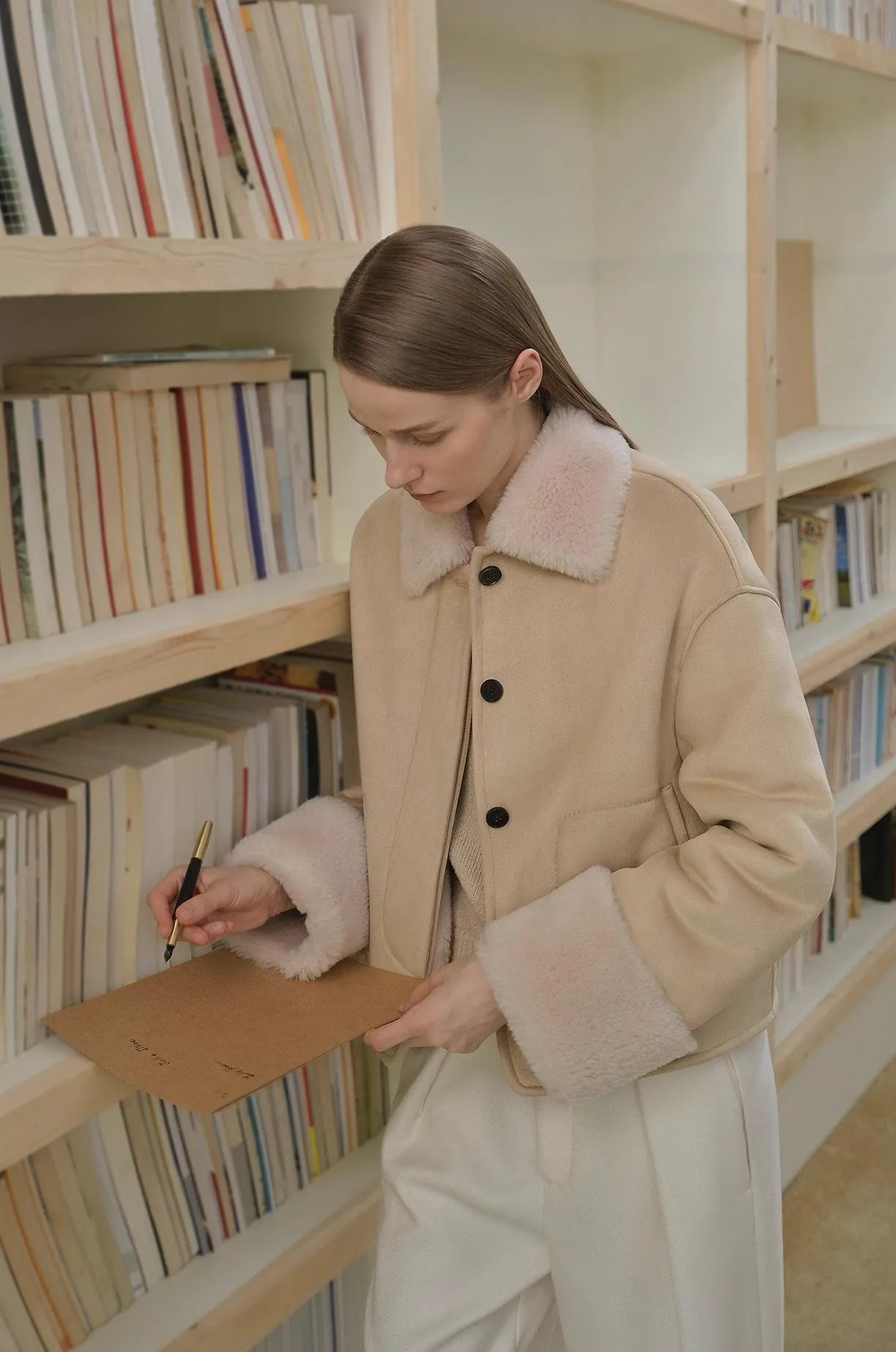 Fireladyfur Women's Casual Shearling Jacket with Furry Lapel"Slightly Sweet Latte" sold by Firelady Fur product image thumbnail 5