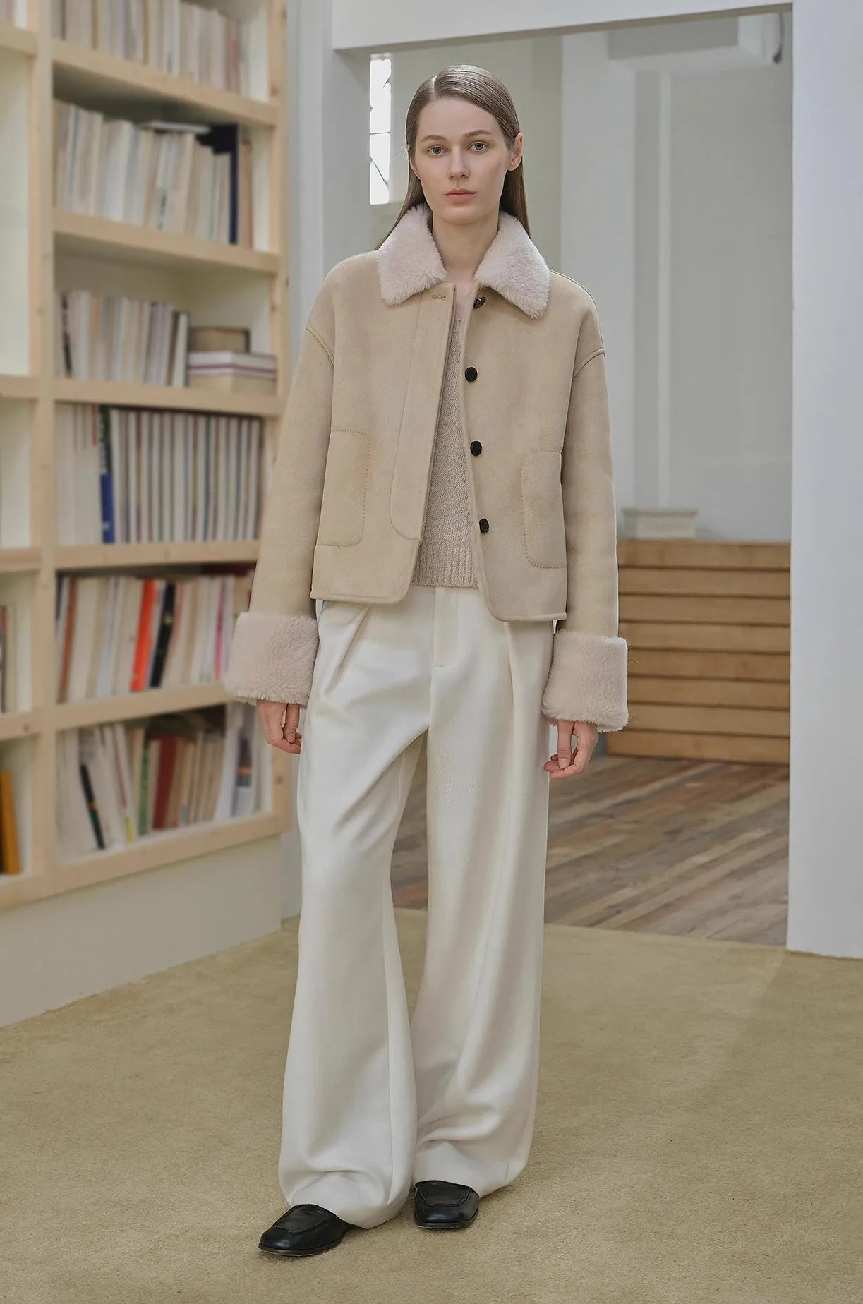 Fireladyfur Women's Casual Shearling Jacket with Furry Lapel"Slightly Sweet Latte" sold by Firelady Fur product image thumbnail 3