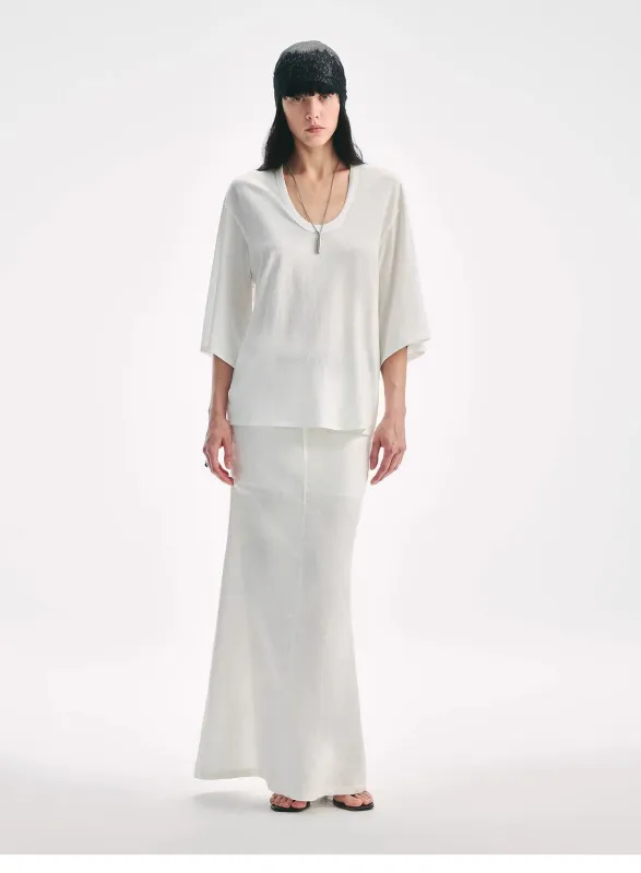 Loose U-neck 3/4 sleeve cotton and linen T-shirt summer"Inspiration Starts" sold by Firelady Fur