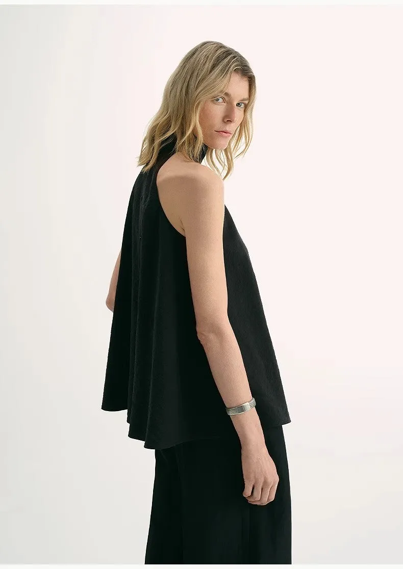 Luxury mulberry silk wrinkle-resistant small high collar A-line sleeveless top vest for women sold by Firelady Fur product image thumbnail 5