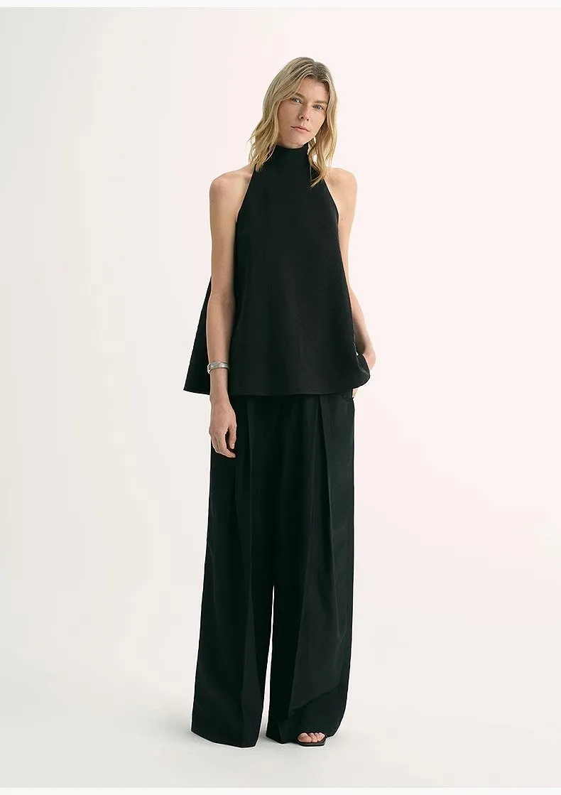Luxury mulberry silk wrinkle-resistant small high collar A-line sleeveless top vest for women sold by Firelady Fur