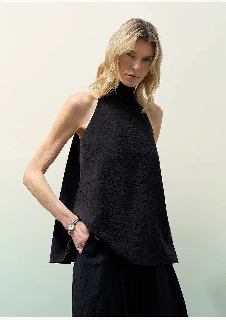 Luxury mulberry silk wrinkle-resistant small high collar A-line sleeveless top vest for women sold by Firelady Fur product image thumbnail 2