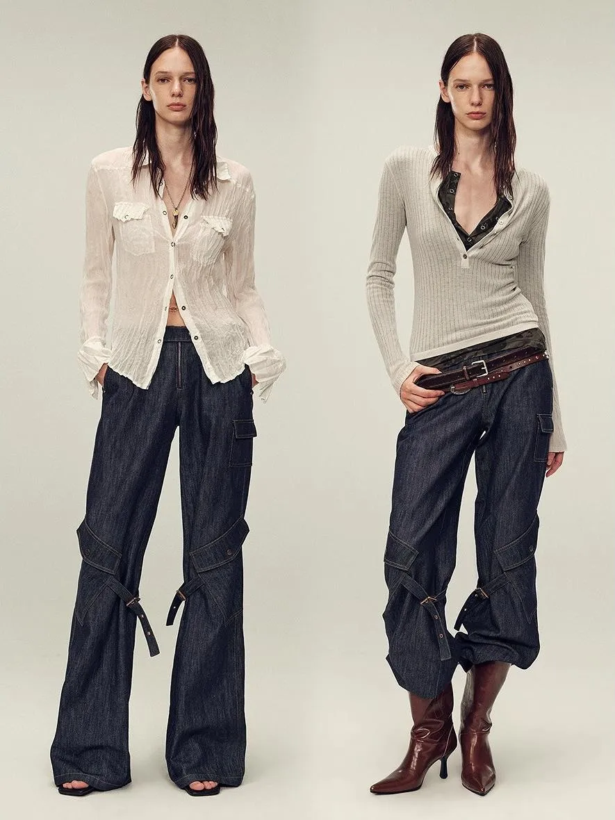 Retro-chic tri-color, low-rise, drapey, slim-fitting, bootcut straight-leg casual pants "Street Style" sold by Firelady Fur product image thumbnail 4