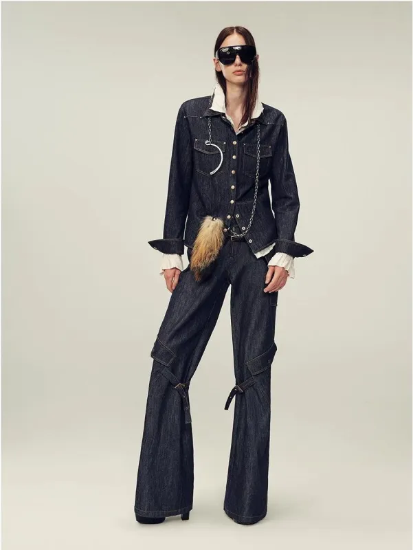 Retro-chic tri-color, low-rise, drapey, slim-fitting, bootcut straight-leg casual pants "Street Style" sold by Firelady Fur