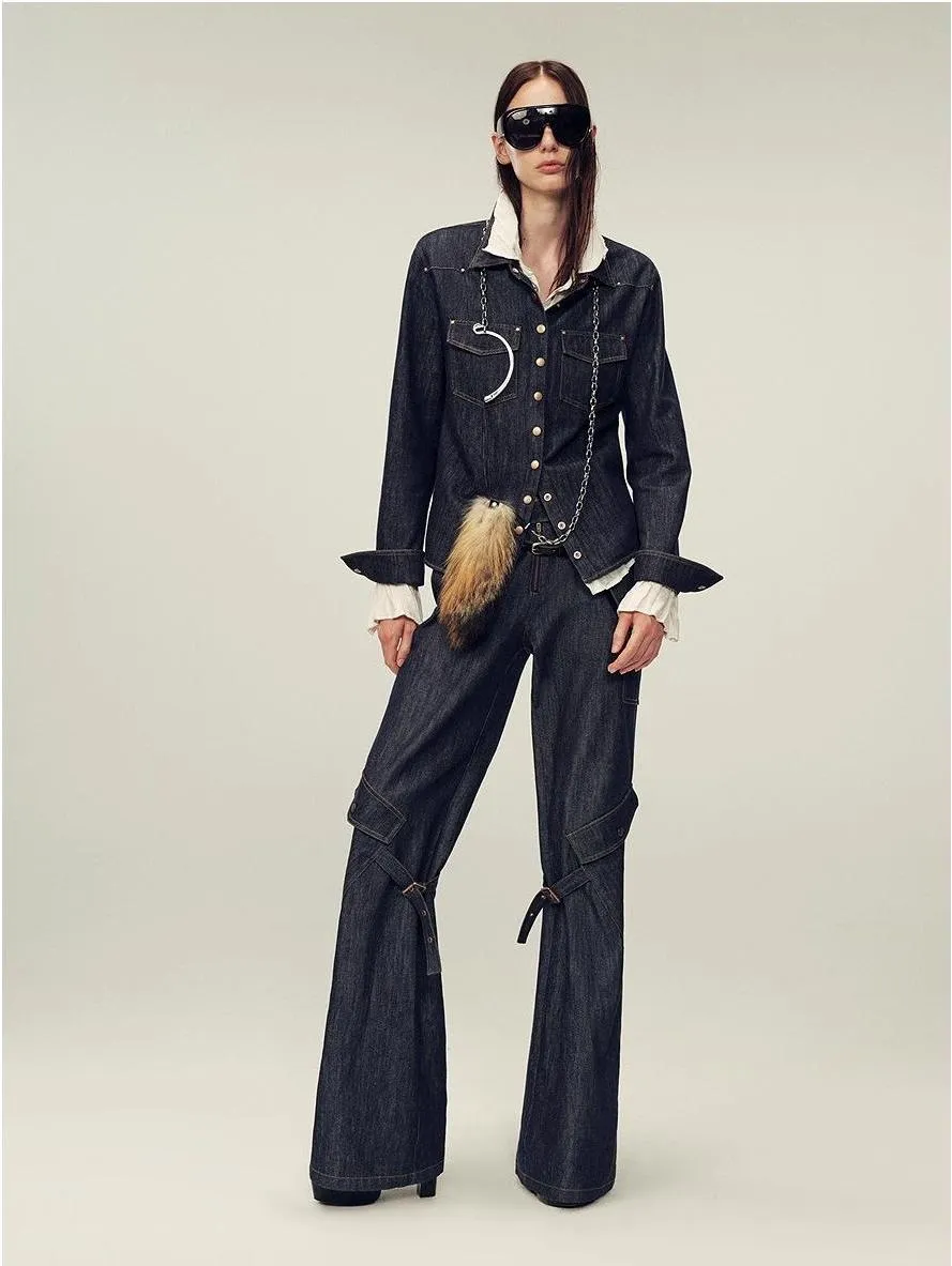 Retro-chic tri-color, low-rise, drapey, slim-fitting, bootcut straight-leg casual pants "Street Style" sold by Firelady Fur