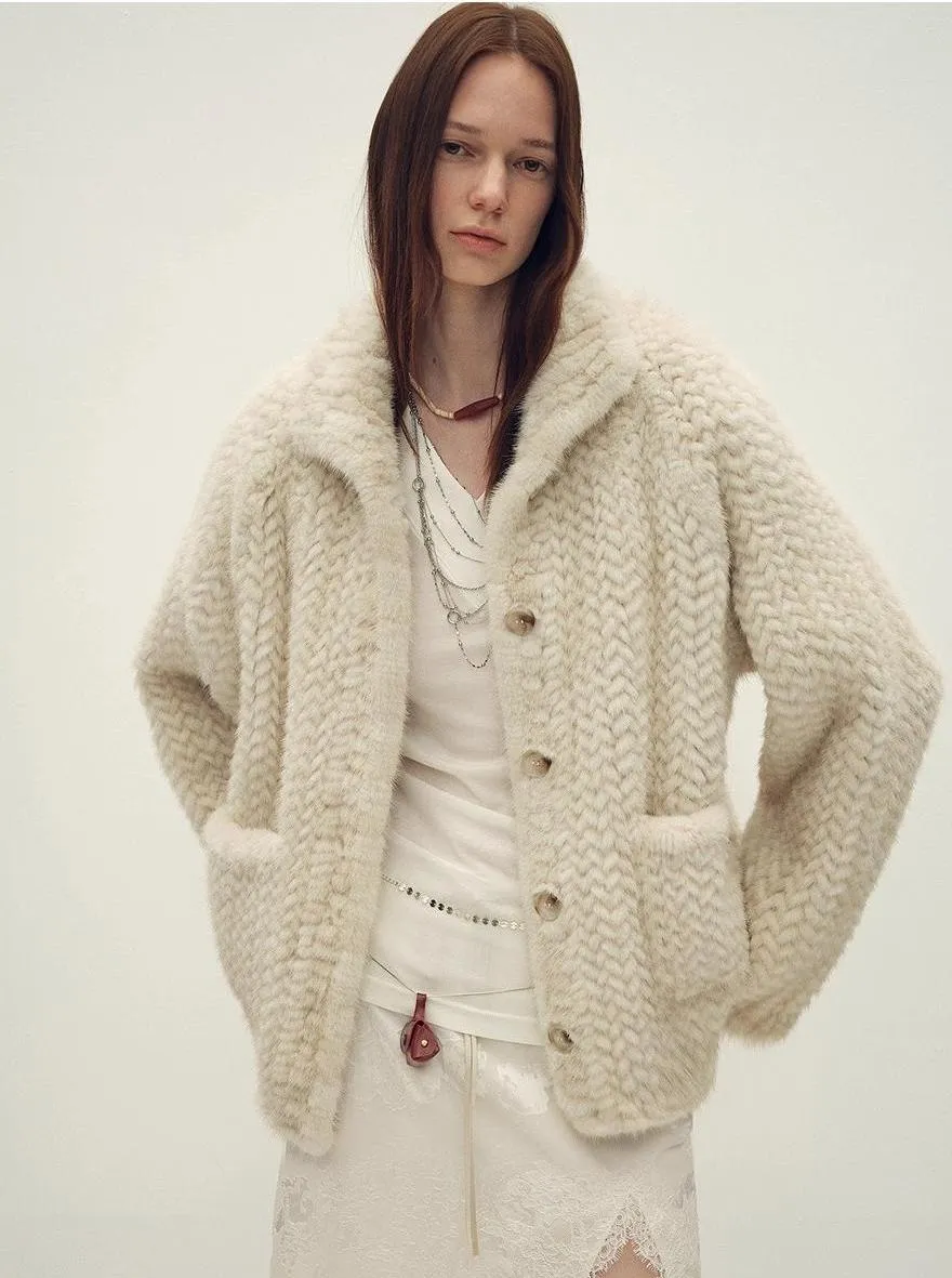 Imported velvet stand-up lapel hand-woven mink fur coat "Hokkaido Dreamweaver" sold by Firelady Fur product image thumbnail 5