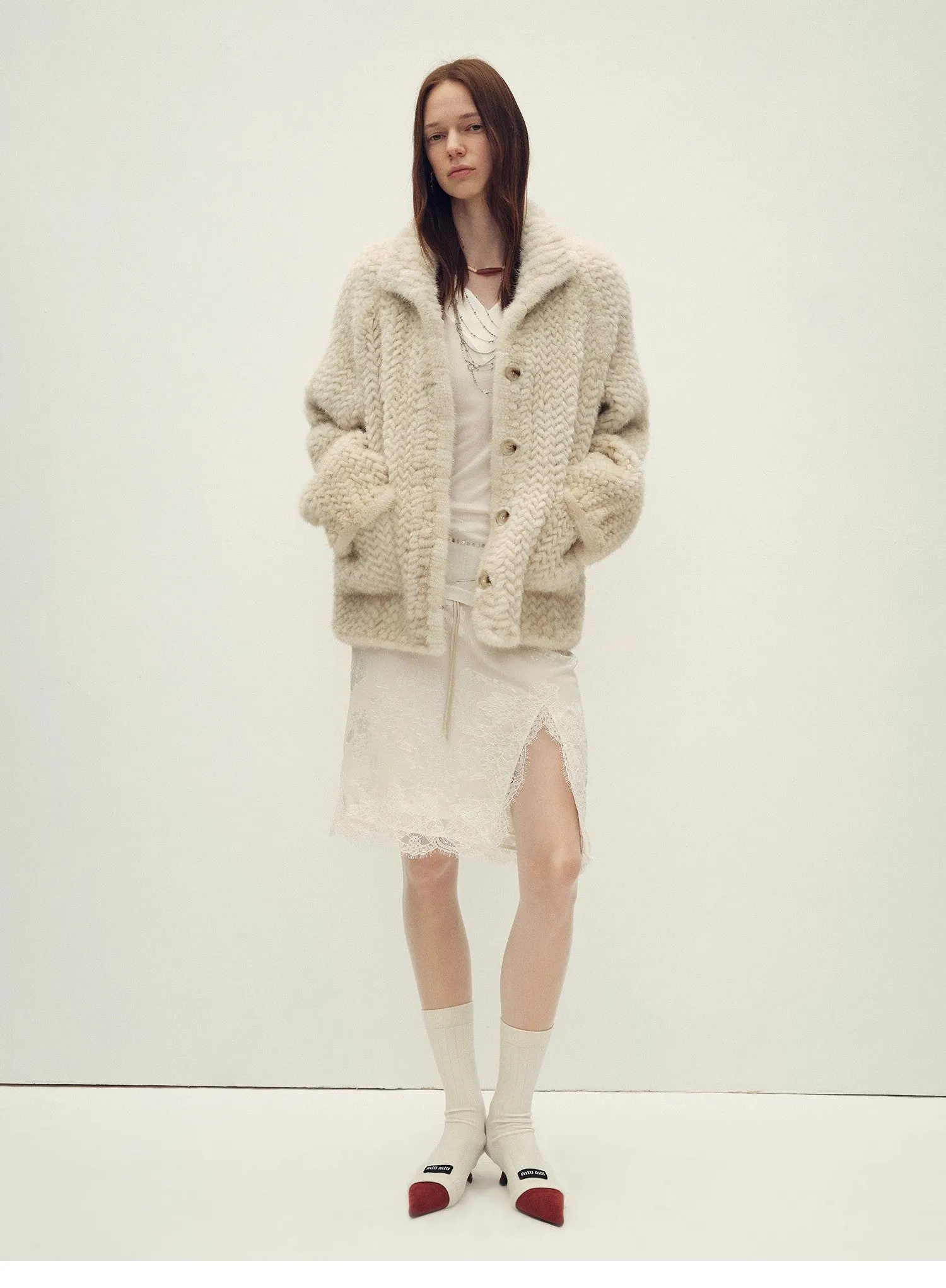 Imported velvet stand-up lapel hand-woven mink fur coat "Hokkaido Dreamweaver" sold by Firelady Fur product image thumbnail 4