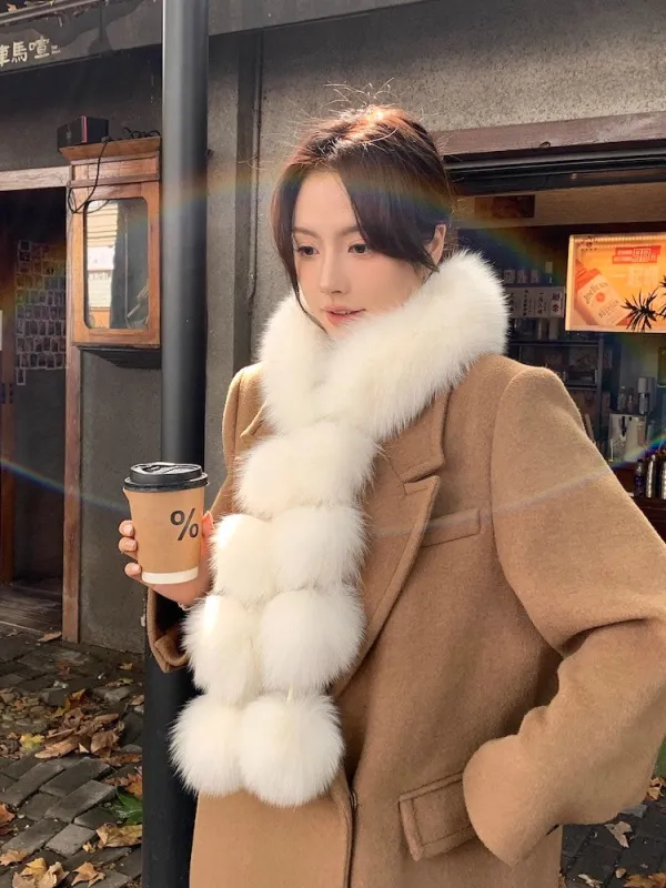 Women's Cute Fox Fur Magnetic Fur Pom Pom Scarf sold by Firelady Fur