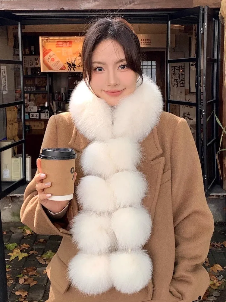 Women's Cute Fox Fur Magnetic Fur Pom Pom Scarf sold by Firelady Fur product image thumbnail 2