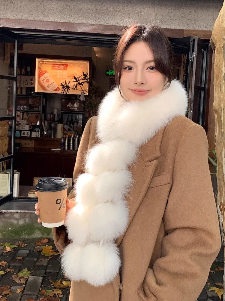 Women's Cute Fox Fur Magnetic Fur Pom Pom Scarf sold by Firelady Fur product image thumbnail 3