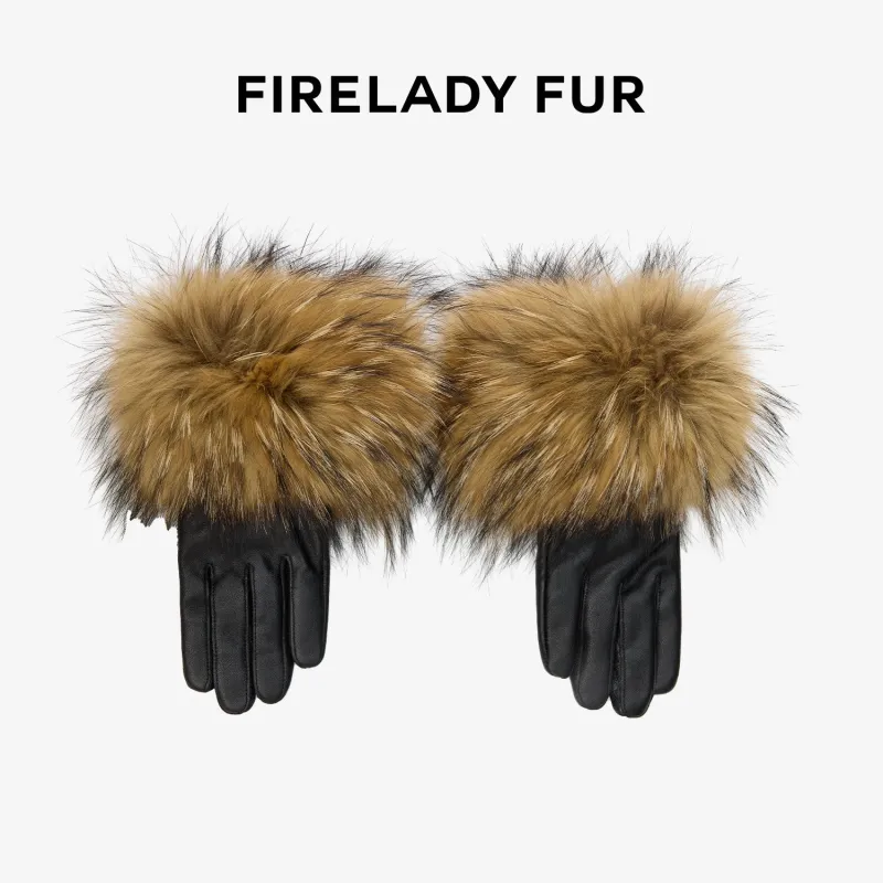 Women's Vintage Raccoon Fur Lightly Coated Genuine Leather Fur Gloves Winter sold by Firelady Fur