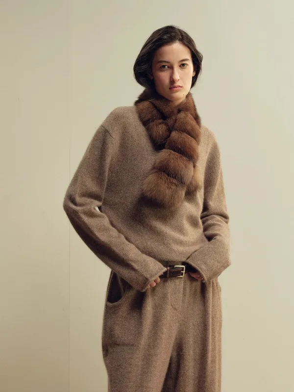 Firelady Fur Mink fur scarf Russian imported trendy retro vintage-style ribbed patchwork sold by Firelady Fur