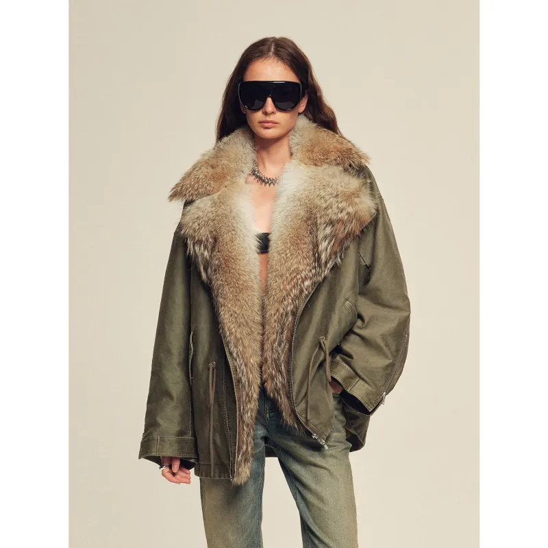 Firelady Women's Sheepskin Parka coat with Two-Tone Toscana Coyote Fur Collar“Wilderness Parka” sold by Firelady Fur