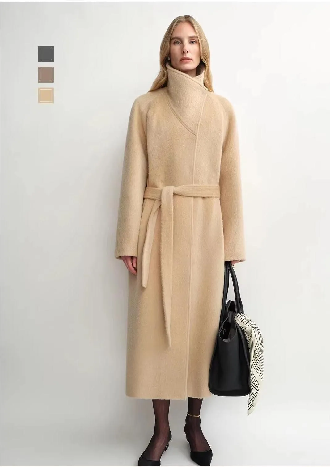 THE ARTM Women's Alpaca Wool Blend Coat - A-Line Lapel Long Coat "Architectural Grace" sold by Firelady Fur