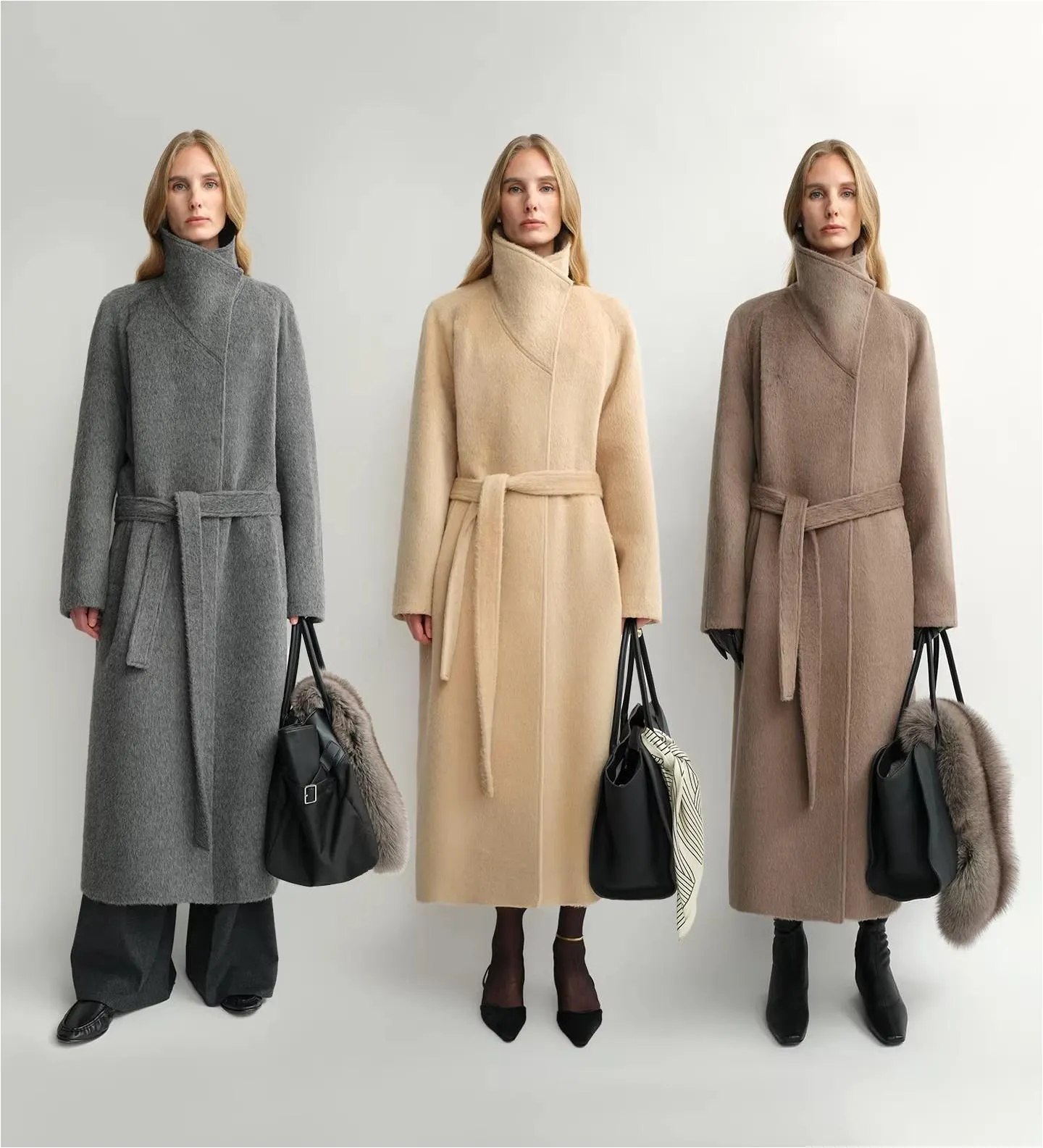THE ARTM Women's Alpaca Wool Blend Coat - A-Line Lapel Long Coat "Architectural Grace" sold by Firelady Fur product image thumbnail 2