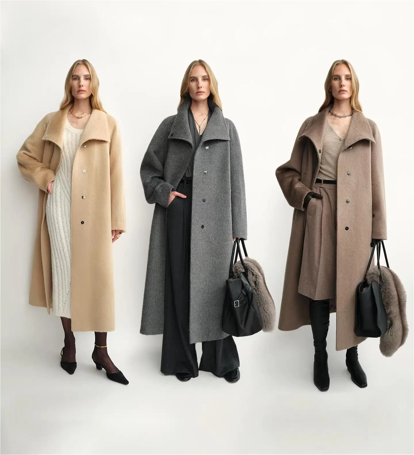 THE ARTM Women's Alpaca Wool Blend Coat - A-Line Lapel Long Coat "Architectural Grace" sold by Firelady Fur product image thumbnail 4