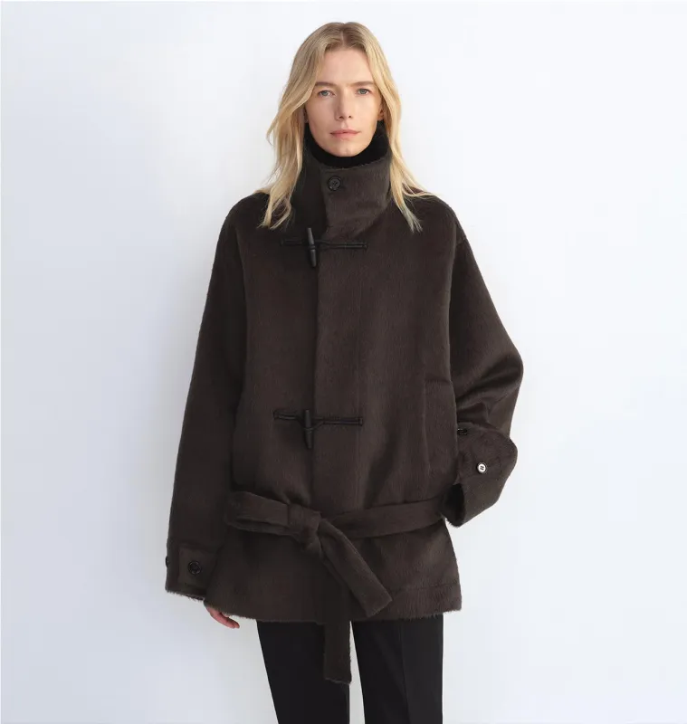 THE ARTM Women's Alpaca Wool Blend Stand Collar Short Coat "Elegant Warmth" made by Firelady Fur