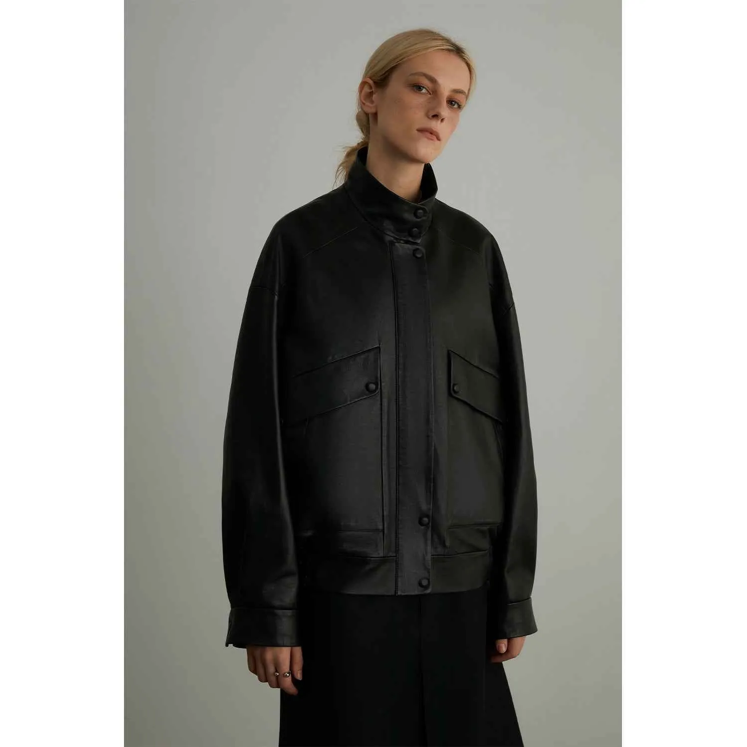 Firelady Fur Women's Genuine Sheep Funnel Neck Leather Motorcycle Short Jacket "Loveless Muse" sold by Firelady Fur