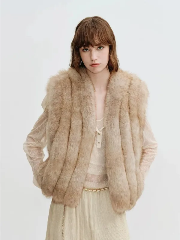 Firelady Fur Women's Finnish Fox Fur Vest – Custom-Dyed Vintage Colorways with Lambskin Leather Trim & V-Neck Silhouette made by Firelady Fur