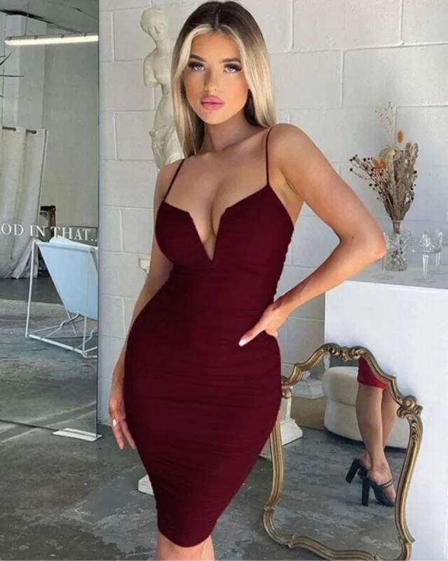 Fashion V-Neck Ruched Sexy Mini Dress sold by Stylord Boutique