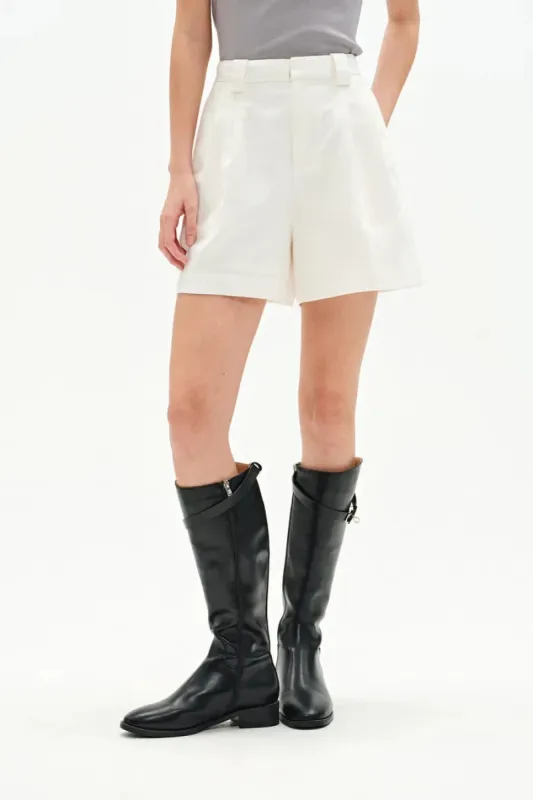 Keith Center Pleated Shorts in Cotton Linen sold by Fabrique