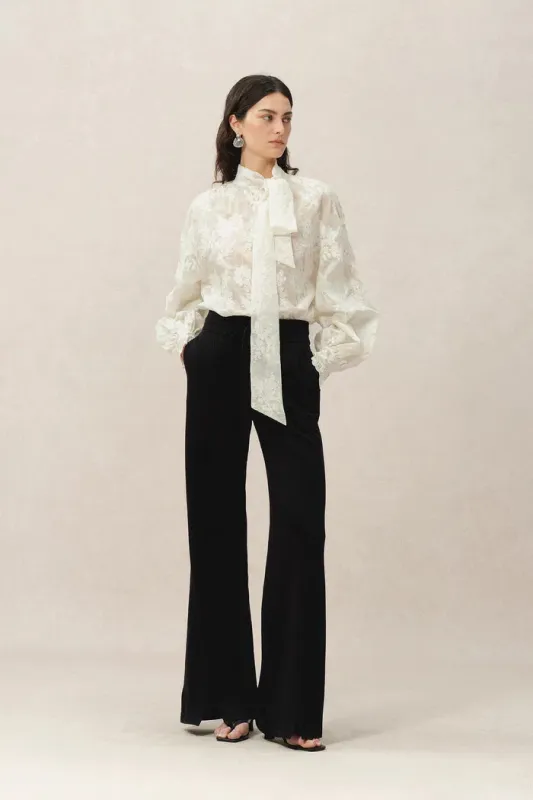 Mirta Tie-Neck Top in Embroidered Fine Mesh sold by Fabrique