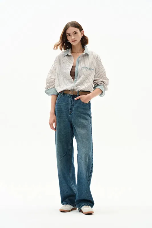 Daisy Denim Collar Striped Shirt in Cotton Seersucker made by Fabrique
