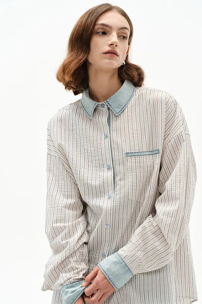 Daisy Denim Collar Striped Shirt in Cotton Seersucker sold by Fabrique product image thumbnail 5